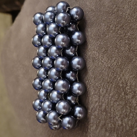 Chunky Glass Peacock Pearl Braided Stretch Bracelet - Picture 3 of 3